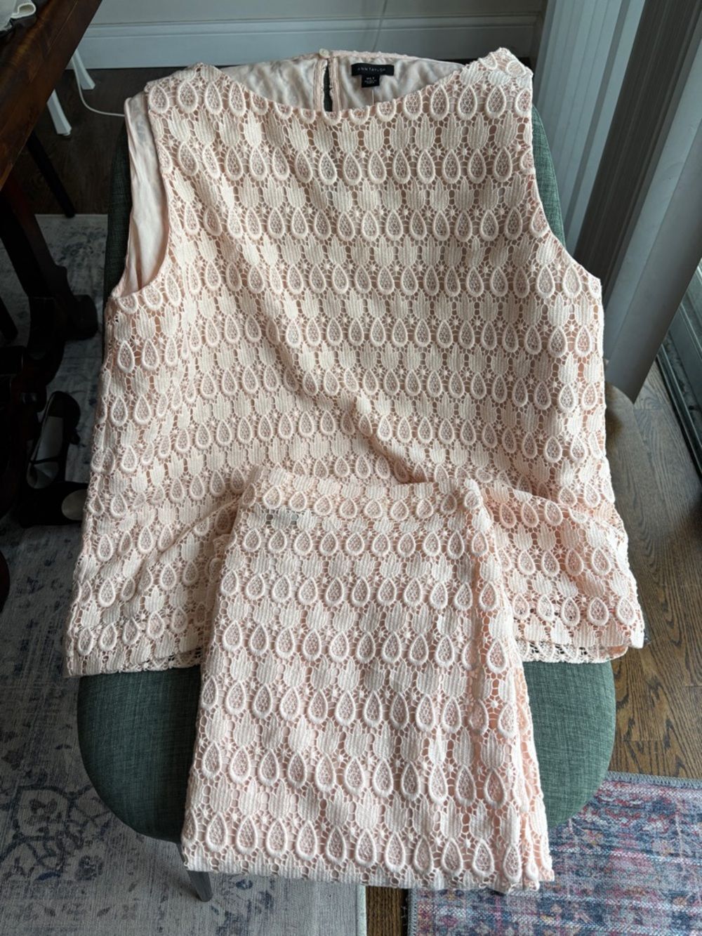 Ann Tayler womens pencil skirt tank top lace set Blush peach Sleeveless XLT NWT